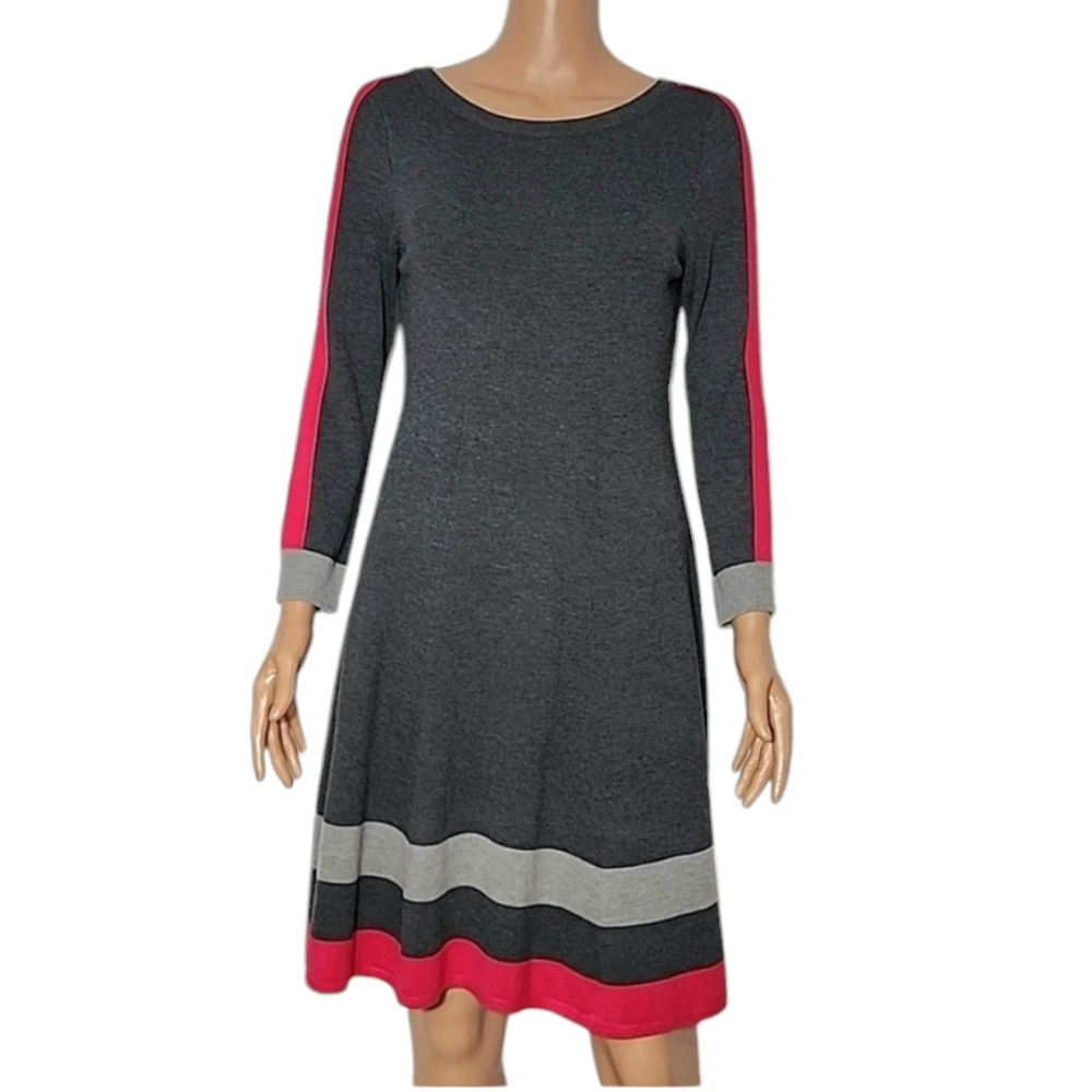 Vince Camuto Soft Knit Sweater Dress Color Block Gray/Pink long sleeve‎ Size XS